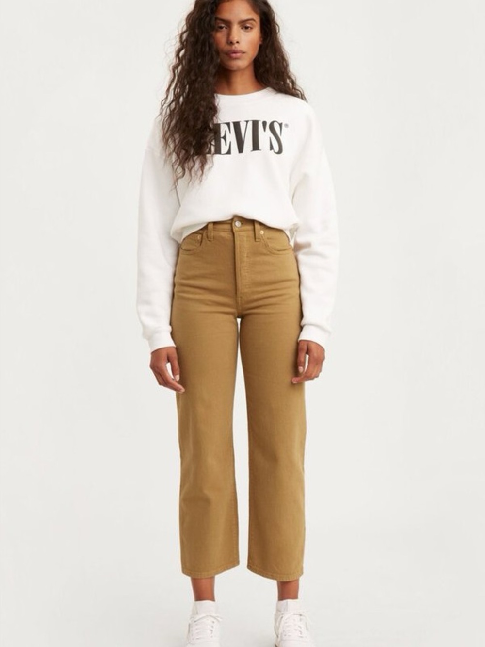 Levis One Track Mind Ribcage Straight Jeans Tan Brown Mustard size 27 Crop